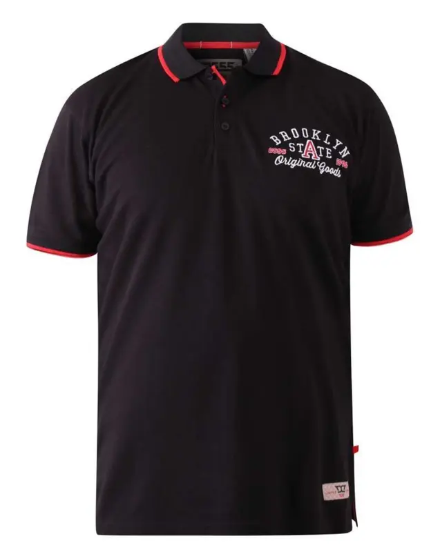 Aske dominere Tidlig Sort Polo-shirt med rød kontrast og broderi - D555