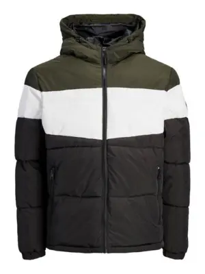Sort/hvid/oliven vatteret dynejakke - Jack & Jones