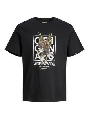 Sort T-shirt med Ørn og Skull print - Jack & Jones
