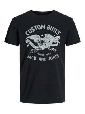 Sort T-shirt med ørn og banner print - Jack & Jones