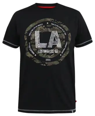 Sort T-shirt med "LA" print og camouflage - D555