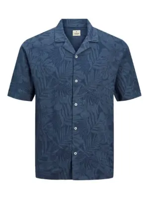 Mørk denim blå polo-shirt med tropisk mønster - Jack & Jones