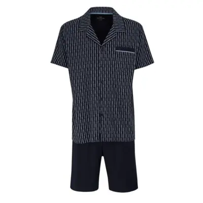 Navyblå mønstret pyjamas shorts sæt med knapper (K/Æ) - GÖTZBURG
