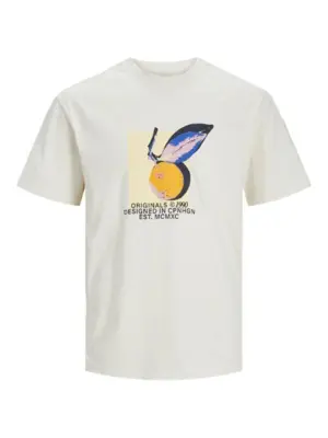 Cremefarvet T-shirt med flerfarvet appelsin print - Jack & Jones
