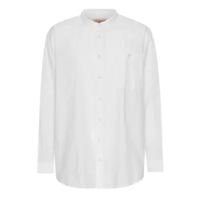Hvid hør/bomuld skjorte med lange ærmer og kinakrave (L/Æ) - Finesmekker