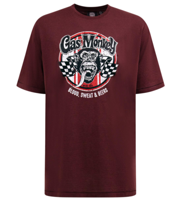 Bordeaux T-shirt med "Gas Monkey" print - D555