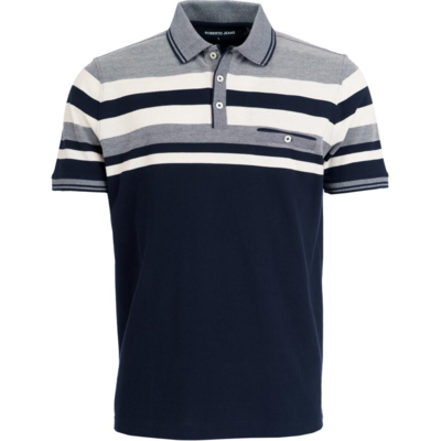 Polo-shirt med striber i navy, grå og creme - Roberto