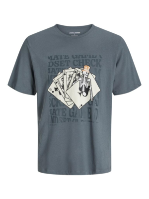 Grå/blå T-shirt med spillekort og skeletprint - Jack & Jones