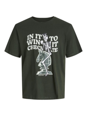 Mørkegrøn T-shirt med skelet og skakprint - Jack & Jones