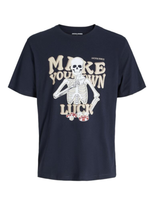 Navyblå T-shirt med skelet, kort og terninger - Jack & Jones