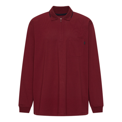 Mørk rød langærmet poloshirt med lynlås