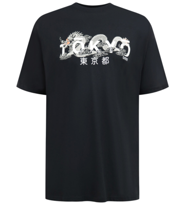 Sort T-shirt med Tokyo print og drage