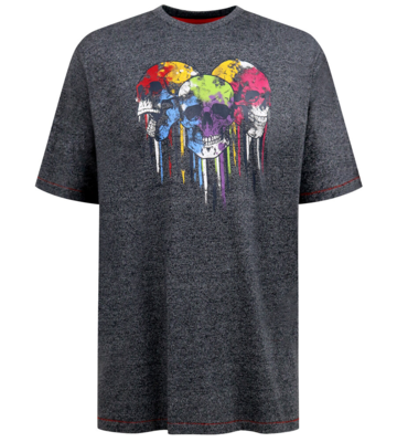 Navy meleret T-shirt med farverigt kranieprint