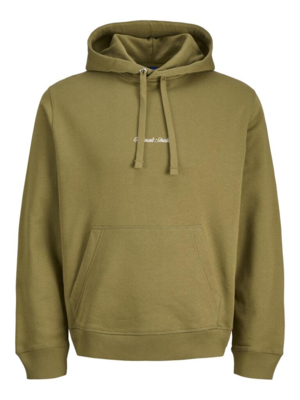 Olivengrøn hoodie med broderet tekst og kængurulomme - Jack & Jones