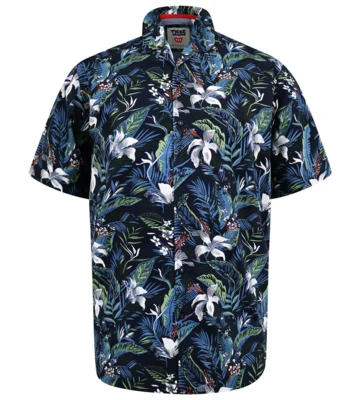 Blå skjorte med tropisk blomsterprint