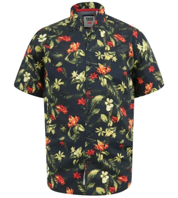 Sort skjorte med tropisk blomsterprint (TALL)