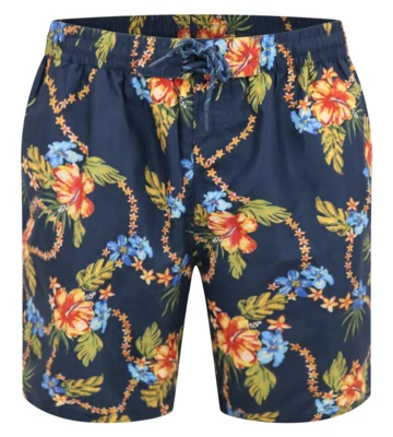 Navy blå badeshorts med tropisk blomsterprint