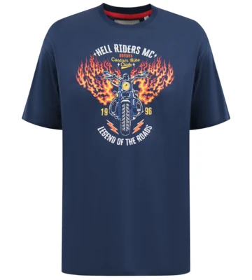 T-shirt med “Hell Riders MC” print og flammende motorcykel