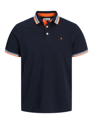 Sort polo-shirt m. neon orange kontrast - Jack & Jones
