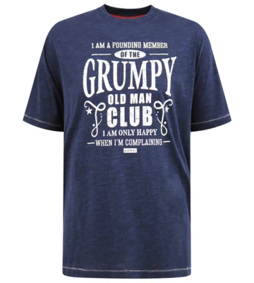 Blåmeleret T-shirt med “Grumpy Old Man Club” print