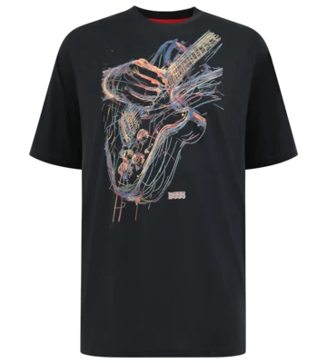 Sort T-shirt med grafisk guitar print i farver