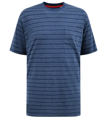 Navy blå T-shirt med stribet struktur og brystlomme