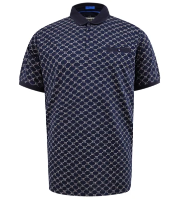 Navyblå polo med mønster og brystlomme