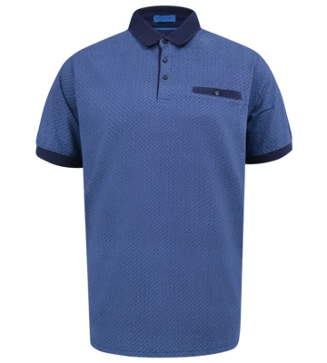 Blå polo med fint mønster og brystlomme med knap