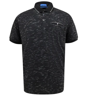 Sort polo med diskret mønster og brystlomme (TALL)