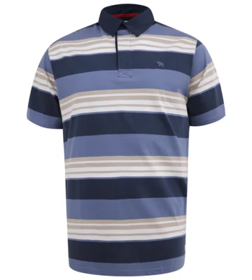 Stribet polo i blå, beige og hvide nuancer