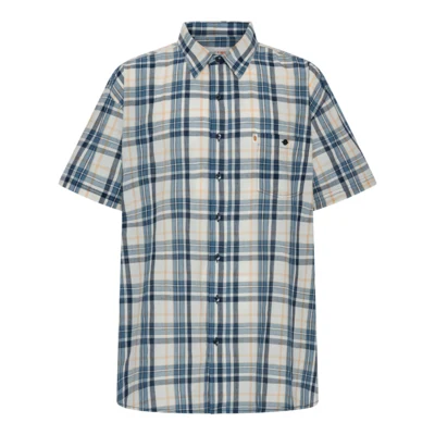 Ternet skjorte i blå, hvid og sandfarve