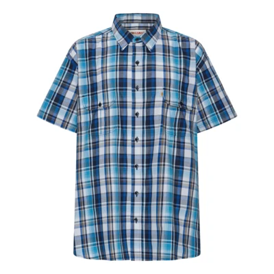 Blå ternet kortærmet skjorte med to brystlommer