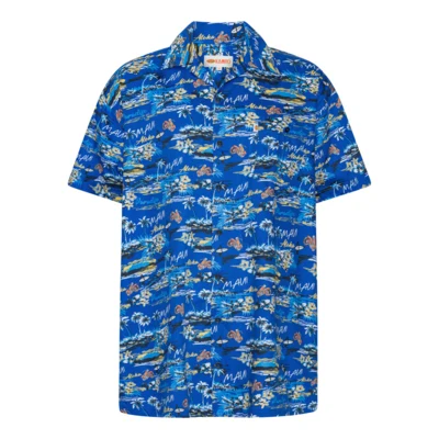 Blå skjorte med Hawaii print