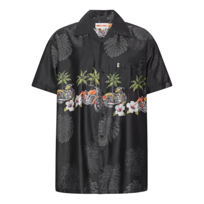 Sort skjorte med palme og motorcykelprint