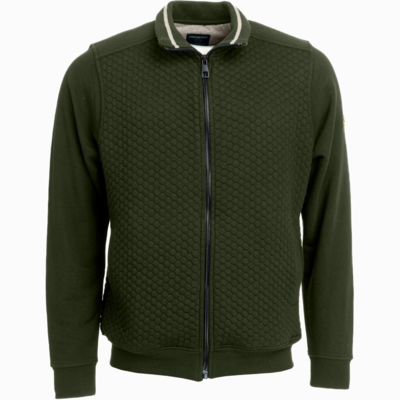 Olivengrøn zip-cardigan med struktur