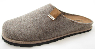 Grå/brune filt hjemmesko med læderindersål