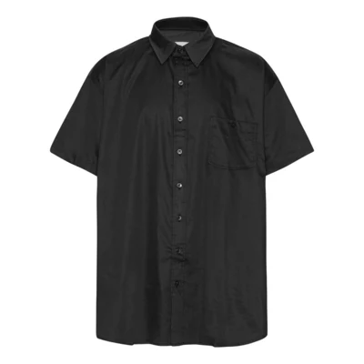 Sort kortærmet satin/lycra skjorte (TALL)