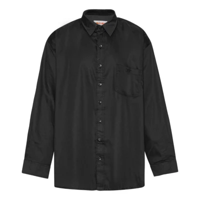 Sort langærmet satin/lycra skjorte (TALL)