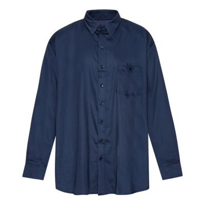 Navyblå langærmet satin/lycra skjorte (TALL)