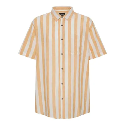 Hvid og orangestribet hør/bomuld skjorte
