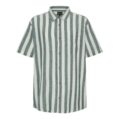 Hvid og grønstribet hør/bomuld skjorte